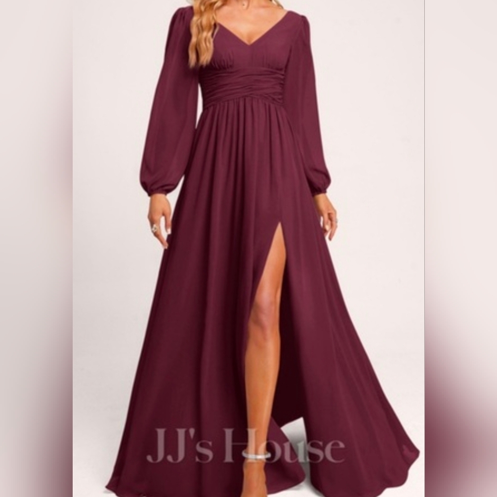 JJ's House Long-Sleeve Maxi Dress with Front Slit